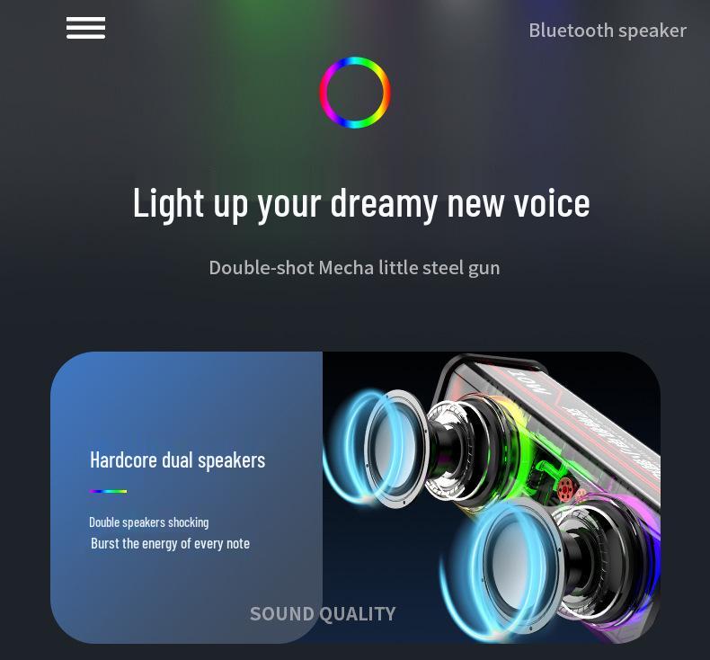 Трансграничный Bluetooth-динамик V8: Прозрачный дизайн Меха, Мощный бас, Длительное время работы от аккумулятора, Портативный, Цветной TWS Маленькая пушка.
