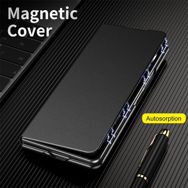 Изящный кожаный магнитный защитный чехол для Samsung Z Fold7 Fold6 с регулируемой подставкой-держателем из сплава для Galaxy Z Fold 7 6 5 4