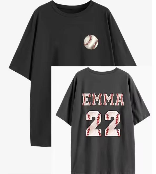EMMA 22 Весна/Лето Новая Свободная Футболка с Круглым Вырезом и Коротким Рукавом с Бейсбольным Принтом для Женщин
