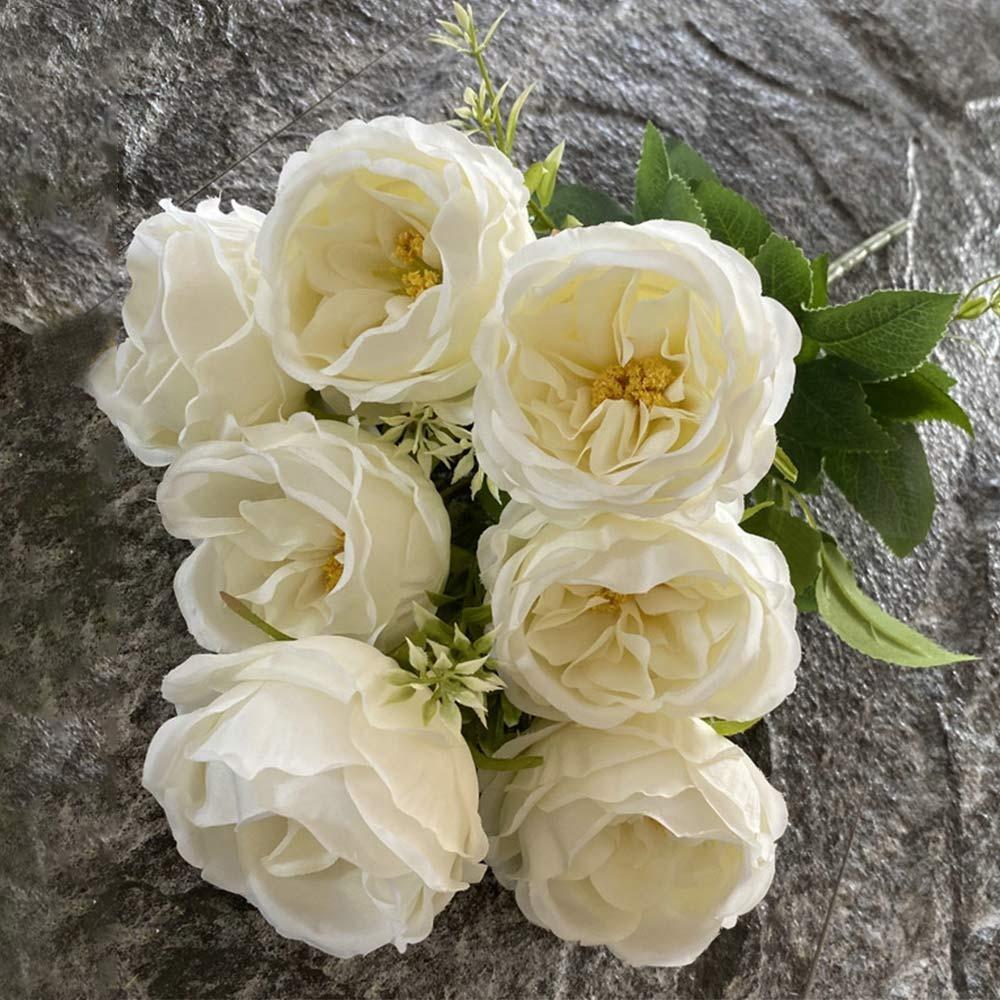 7 Heads Artificial Flower Rose Brushed Fabric Petal Flower Bouquet Faux Austin Rose  Party Supplies