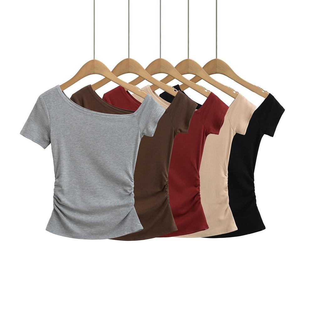 European & American Off-Shoulder Slimming Short-Sleeve Cropped Top - 2025 Spring/Summer Collection