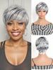 4 Inch Female Short Silver Gray With Bangs Gradient Wig For Women Daily Party Use(Grey Mix Black)
