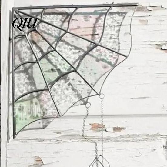 Hanging Gem Spider Decoration Spiderweb Door Topper, Acrylic Gothic Sun Catcher with Spiders, Web Halloween Rainbow Window Decor And Retro Dark