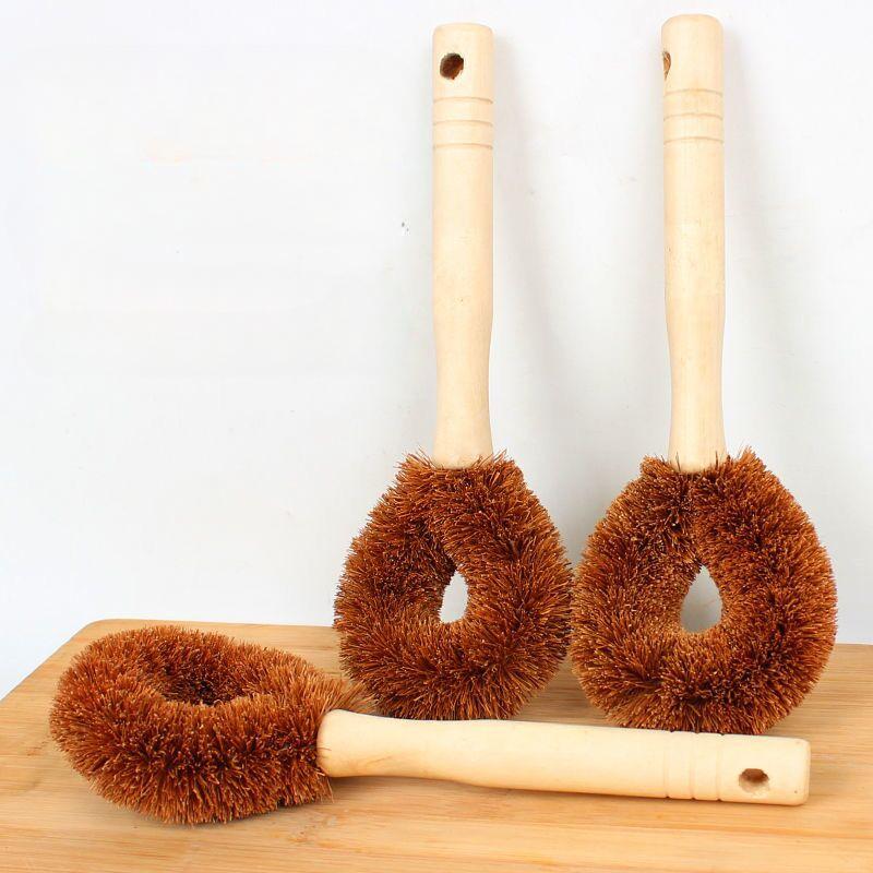 Бытовая импортная кокосовая коричневая щетка для горшков, бытовая щетка с деревянной ручкой, жесткая щетина, нежирная,