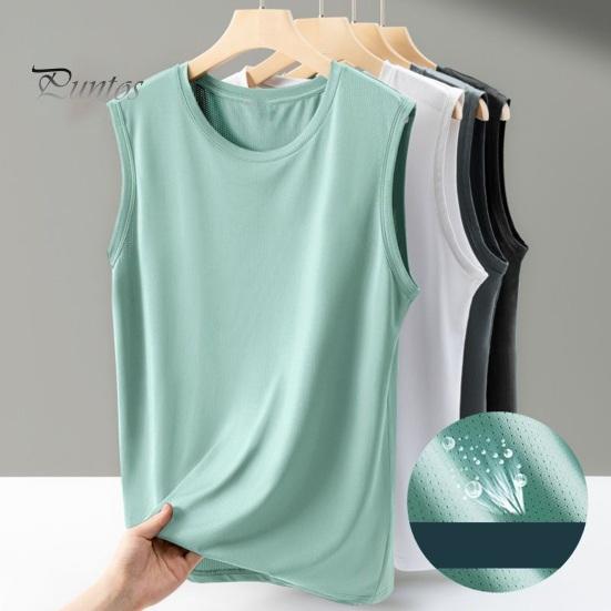 Мужской жилет с круглым вырезом, широкими бретелями, без рукавов, дышащая сетка, однотонный быстросохнущий жилет для фитнеса