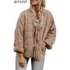 BITCED Solid Colour Stand Collar Cotton Coat - Women's Loose Fit Long Sleeve Pocket Jacket