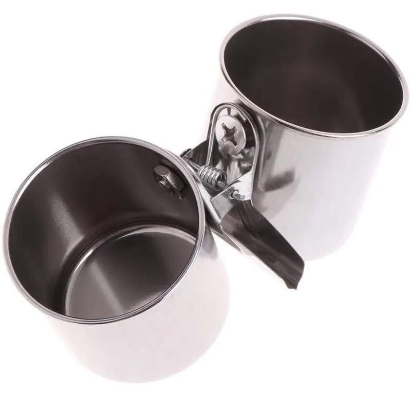 Bird Feeding Double Cups Stainless Steel Parrot Cage Stand Bird Feeder Box Parrot Cups Bowls Container For Food Water Feeding