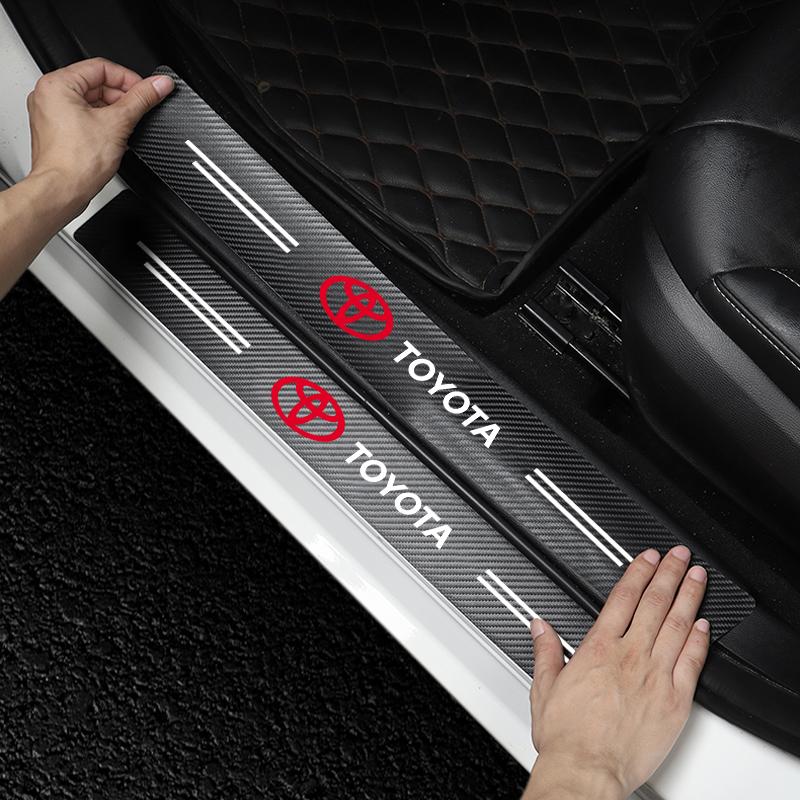 QDJ1  Car Door Threshold Scuff Plate Carbon Fiber Decals Stickers For Toyota RAV4 Corolla Camry Frontier Supra C-HR Hilux Tacoma Prado