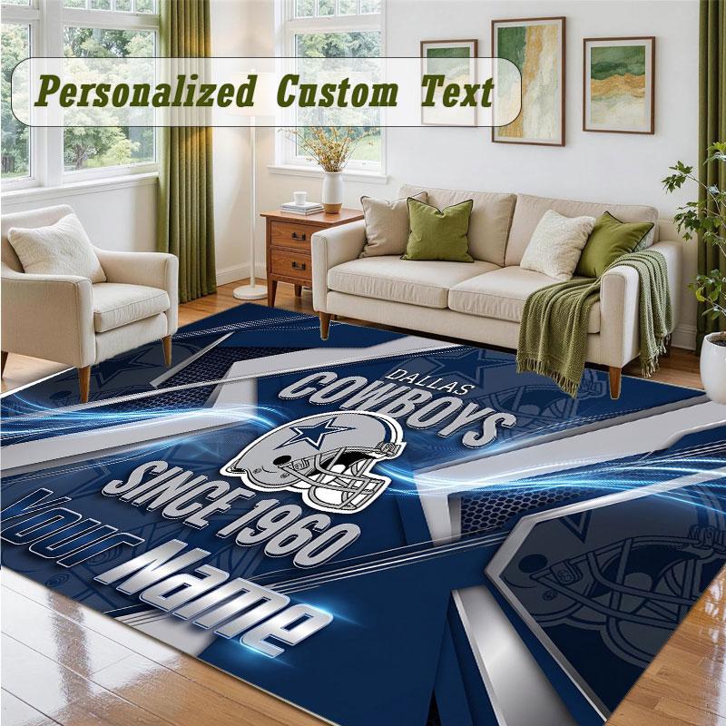 Crystal Velvet Square Rug Custom NameDallas Cowboys Pattern Non Slip Home Floor Decor Rug