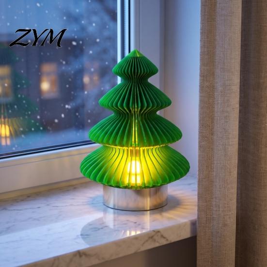 Origami Tree Lamp Christmas Night Light, 3D Printed Xmas Lamp, Battery Decorative Operated Tabletop Light for Home Bedroom Holiday Party