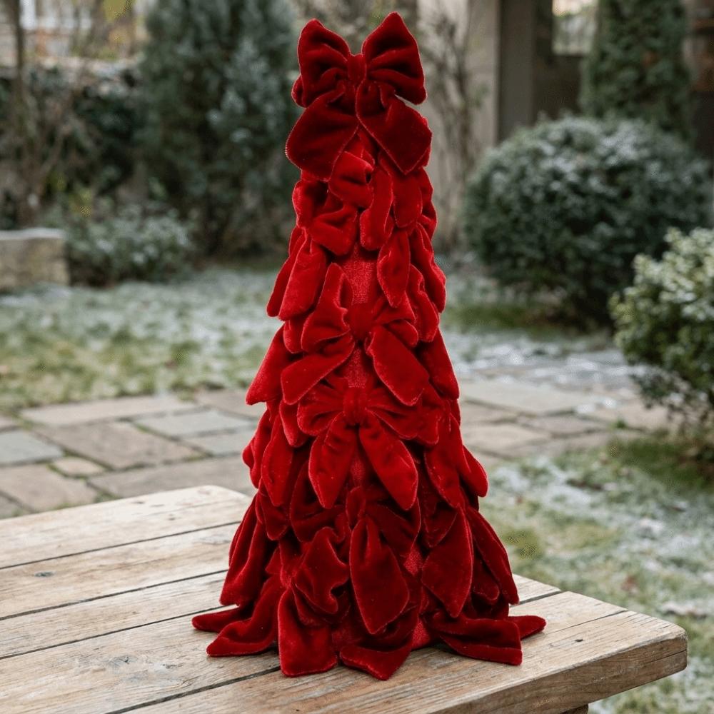 Soft Velvet Bow Christmas Tree Exquisite Holiday Tabletop Decoration Christmas Scene Decoration