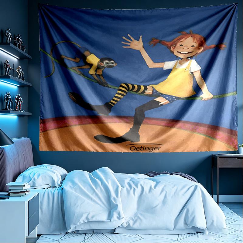 Pippi Longstocking Print Tapestry, Lightweight Wall Hanging, for Bedroom, Dorm, Living Room, Home Art Decor, Birthday Christmas Gift for Friends