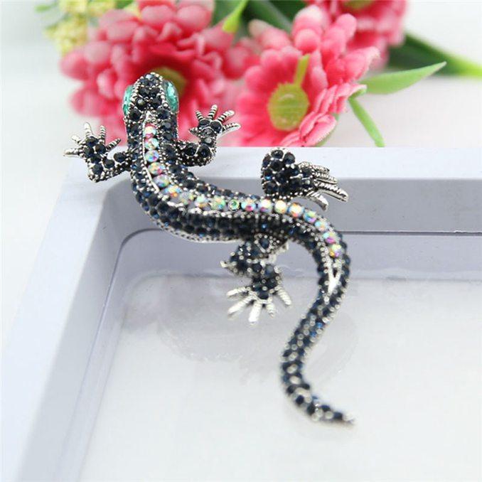 European and American Retro Personality Lizard Gecko Brooch Charm Animal Brooch Creative Rhinestone Gecko Brooch