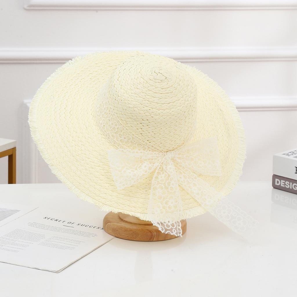 New Style Sun Hat for Women's Outdoor Travel Sun Protection Straw Hat Lace Strap Vacation Beach Hat Sun Hat