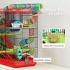 Cage for hamsters, mice, and small rodents with tunnel, feeder, wheel, and toy, 47 x 30 x 59 cm, red