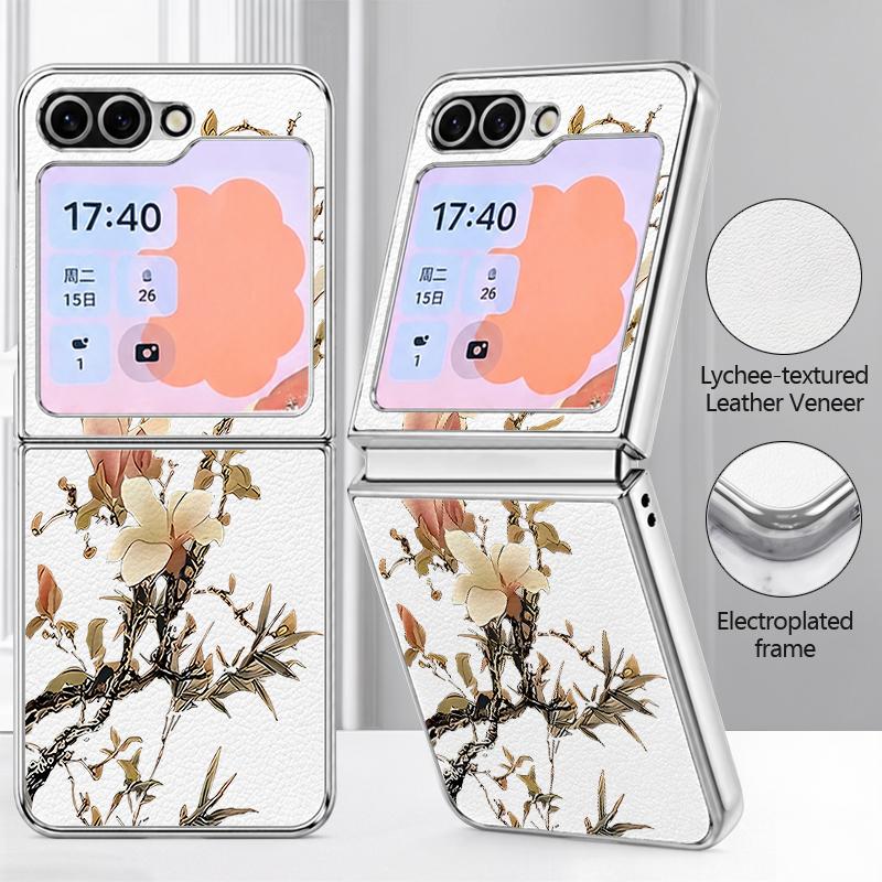 Чехол INS с цветочным узором для Samsung Galaxy Z FLIP 7 FE 6 5, гибридная складная крышка из PC+PU кожи с покрытием для Samsung Z Flip7 Flip6 Flip5