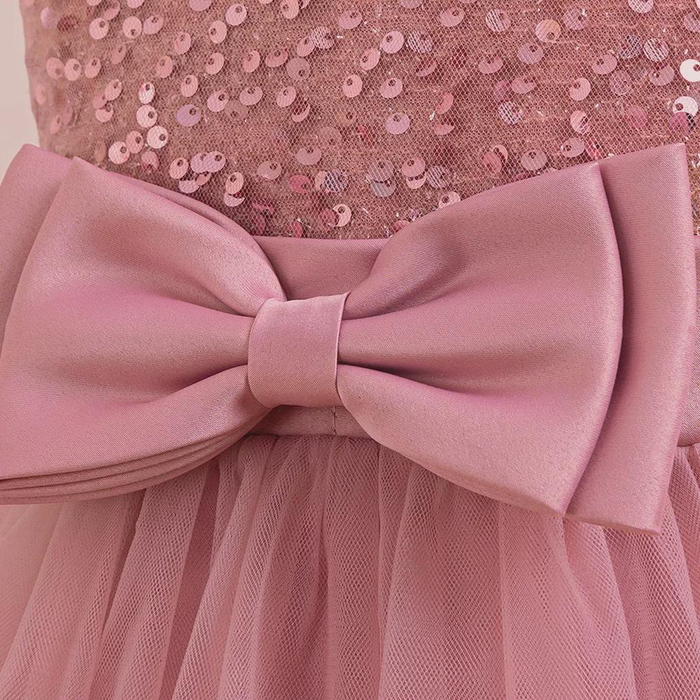 Новое платье принцессы с бантом из пайеток для девочек - элегантное длинное платье для больших детей