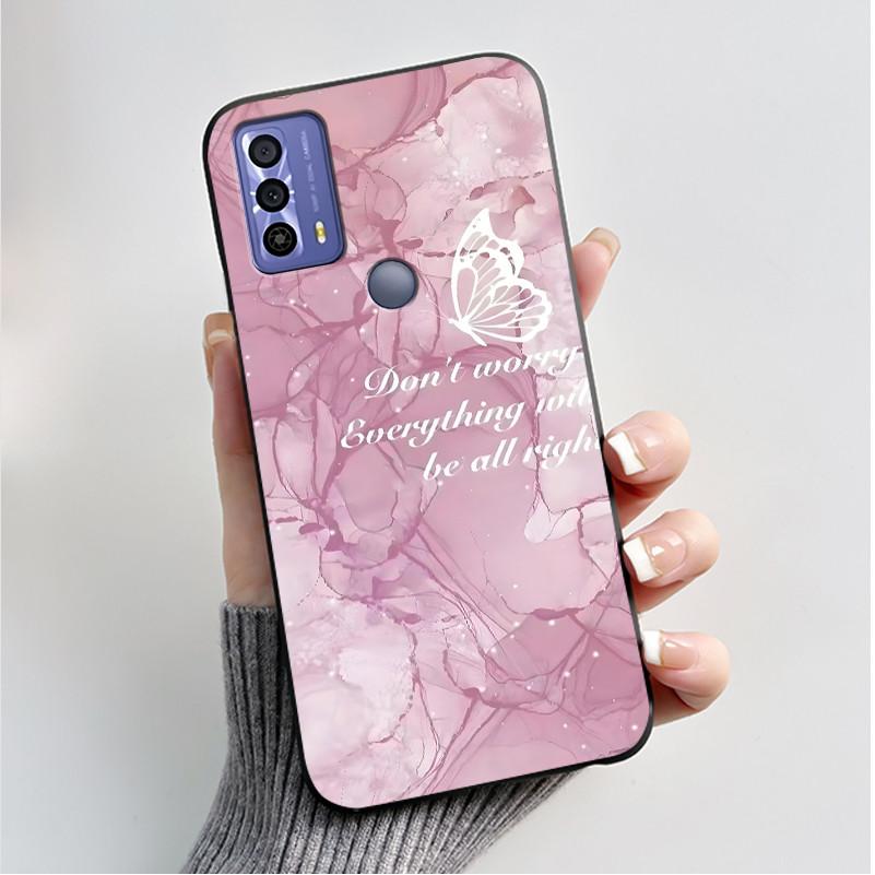Printing Pattern Case For TCL 20B (6159K) Soft Silicone Black Shell Cover Cute Flower Cartoon Casing