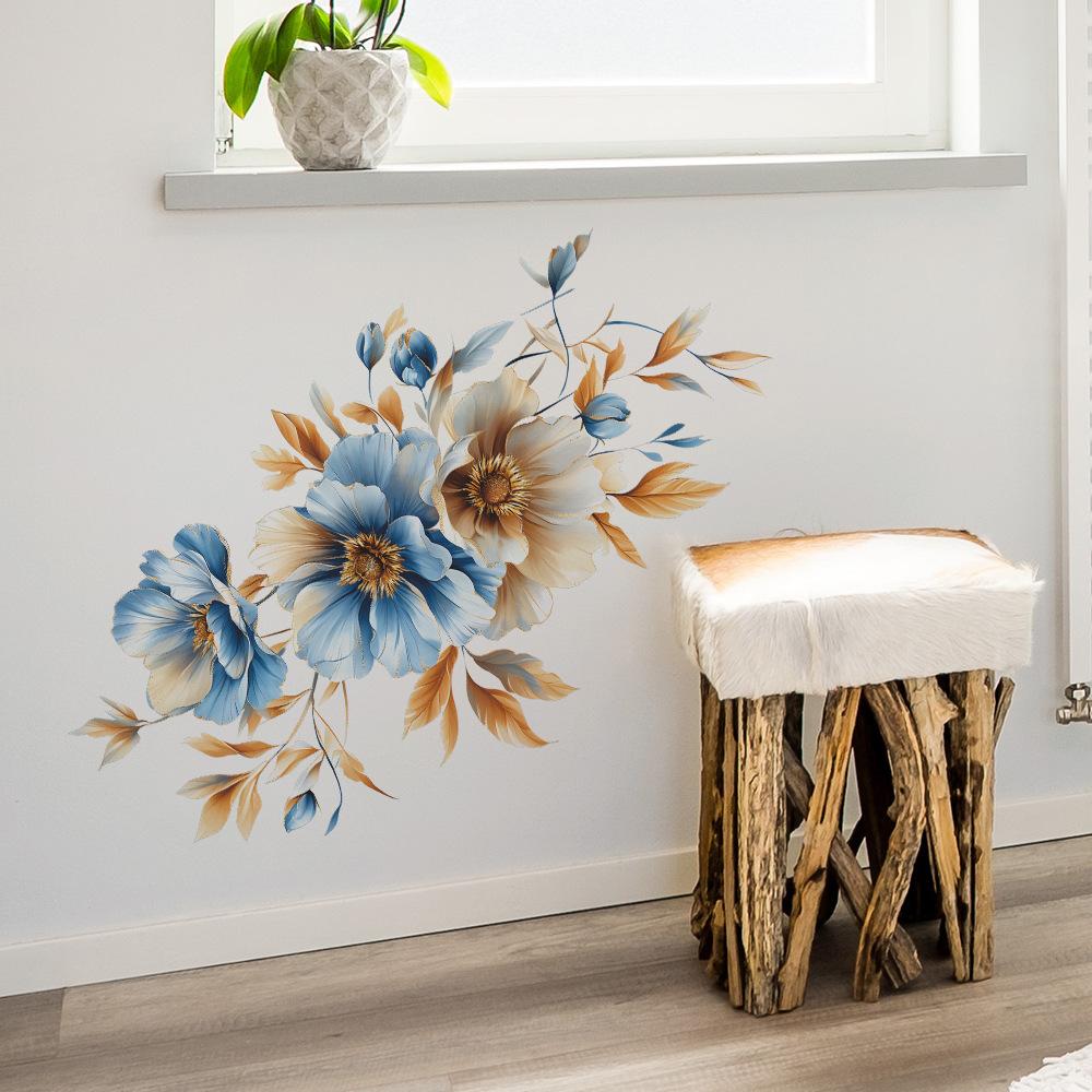 Окрашенный синий цветок ванная комната ванная комната ванна украшение дома настенная наклейка
