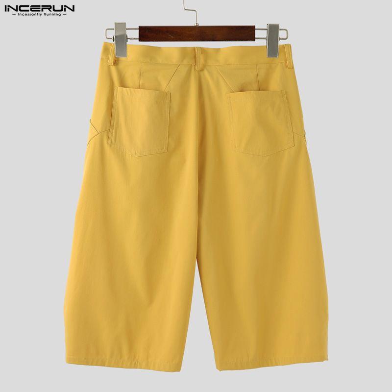 INCERUN Мужские брюки-капри на молнии с карманами на талии, повседневные свободные укороченные