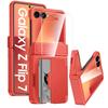 Для Samsung Galaxy Z Flip 7 с держателем для карт [Блокировка RFID] и защитой шарнира и HD-защитной пленкой для экрана, Прочный противоцарапный чехол для телефона - Розово-красный