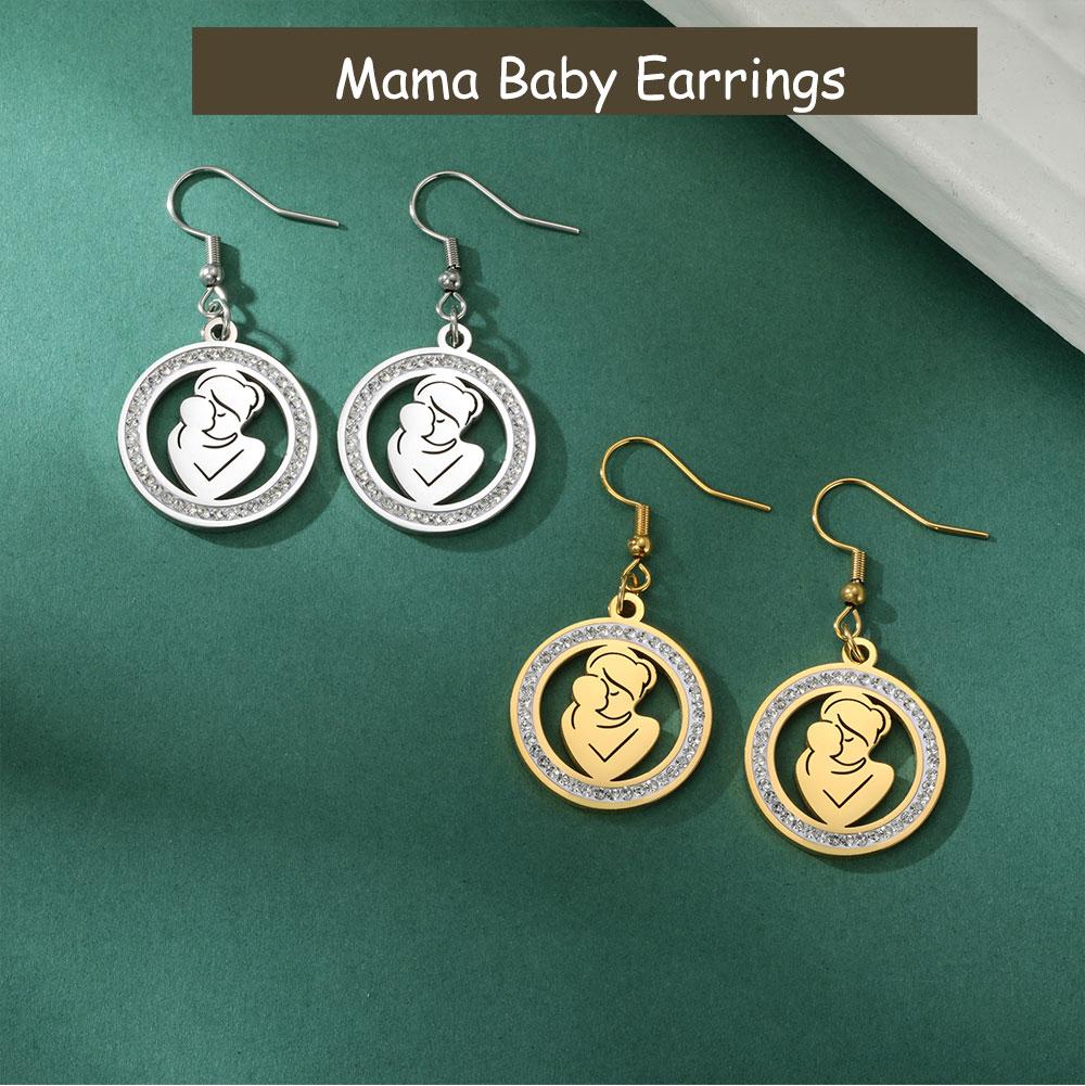 Cazador Clear Zircon Mom Baby Pregnant Mother Round Dangle Earrings Stainless Steel Jewelry Earrings Mother's Day Gift 2026