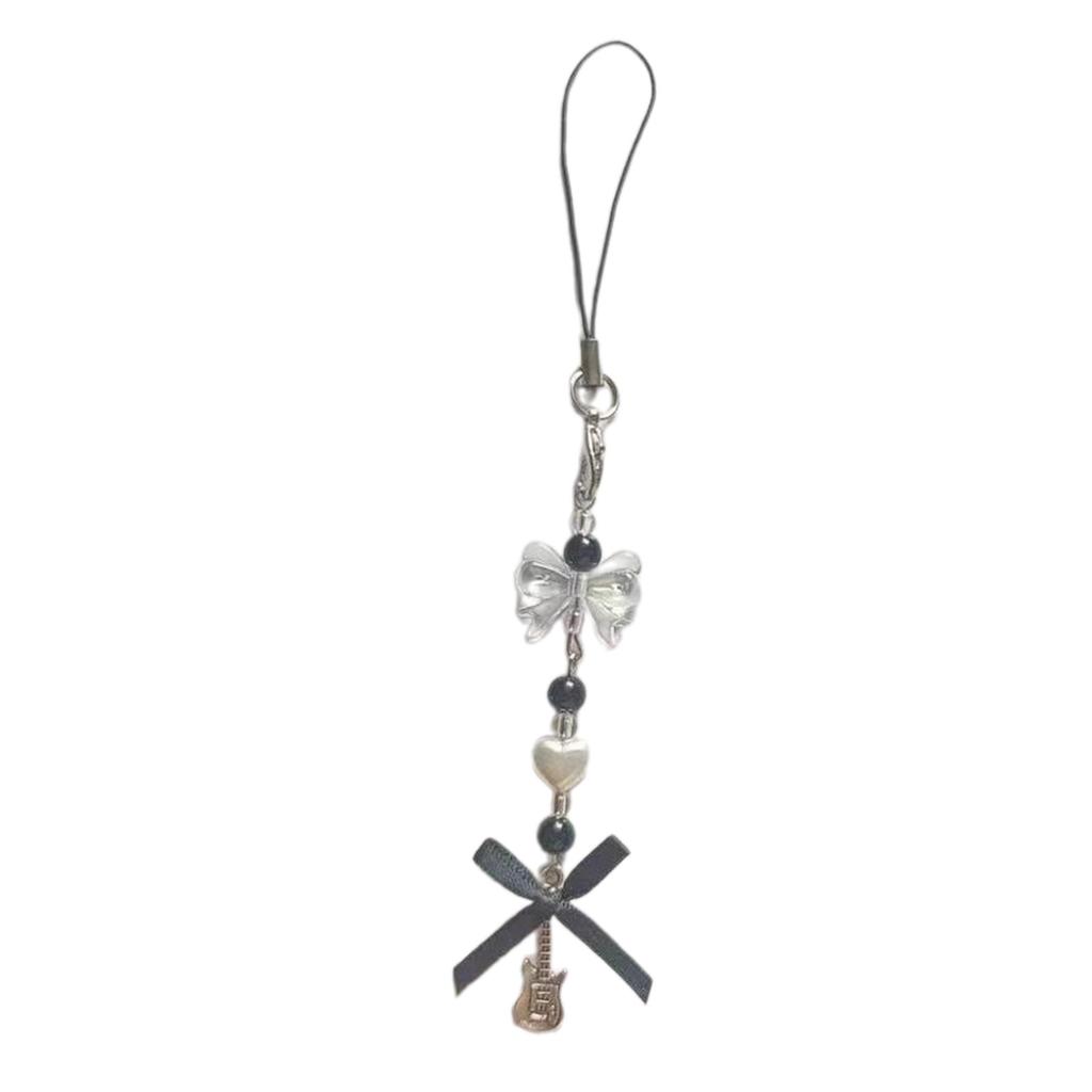 Handmade Angel Wing Phone Pendant Sweet Ribbon Bowknot Keychain Heart Beaded Phone Lanyard Acrylic Keyring Ornament