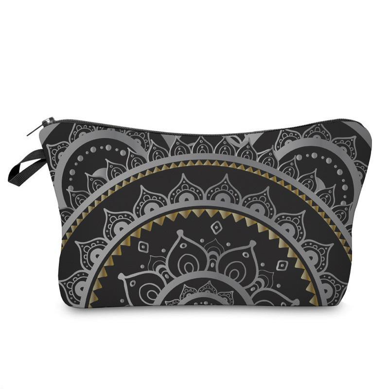 Trendy Vintage Mandala Flower Makeup Bag Handbag For Travel Polyester Lining Various Color Options