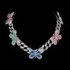 High Quality Jewelry Full Diamond Drip Butterfly Cuban Chain Necklace Hip Hop Necklace Collarbone Chain Female
