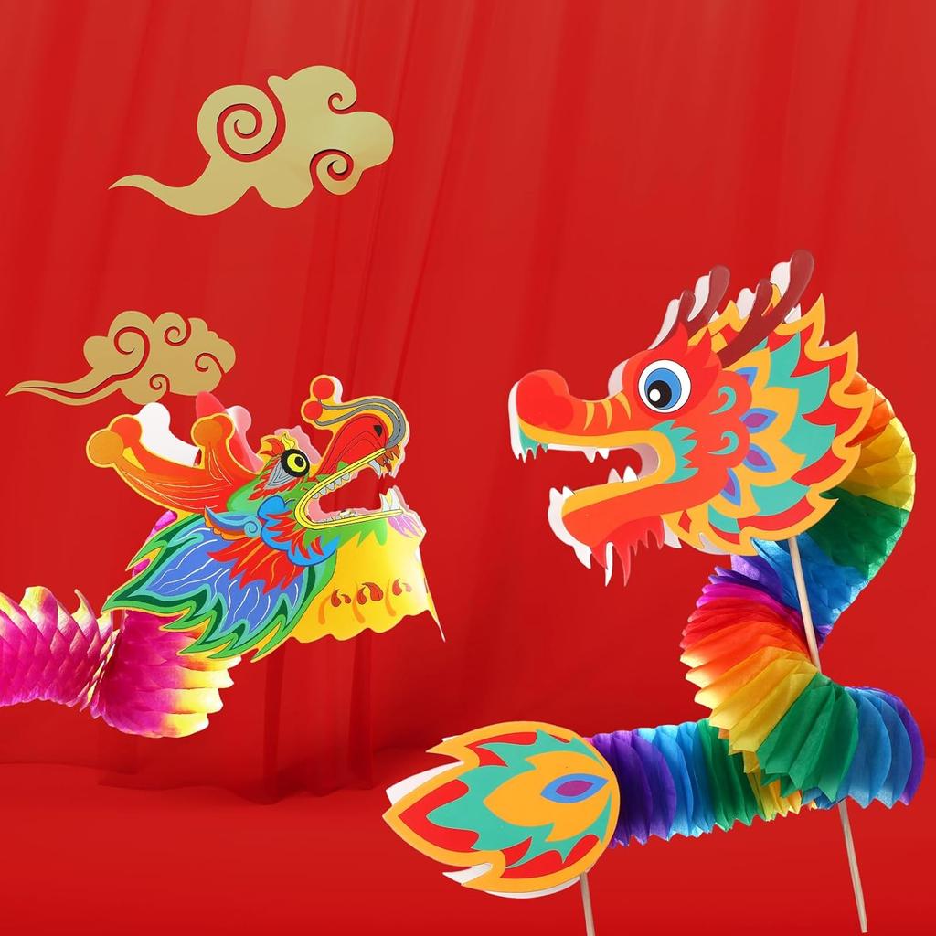 26 Pcs 2025 Chinese New Year Paper Dragon Decoration 3D Paper Dragon Pick Spring Festival Paper Dragon Puppet Chinese New Year Paper Dragon Garland