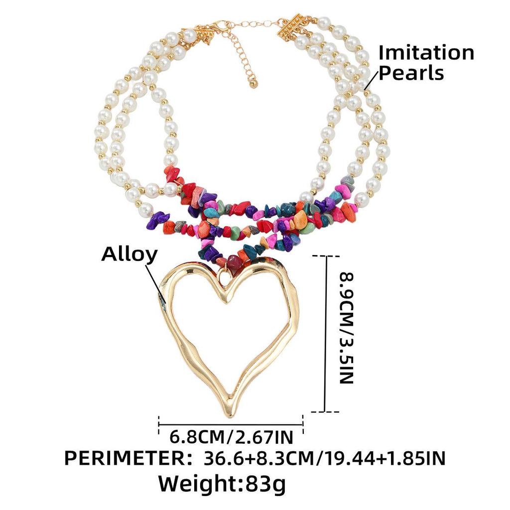 Крупное ожерелье в стиле бохо с имитацией жемчуга и бирюзы в форме сердца