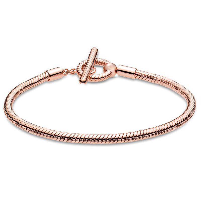 Rz Authentic 925 Sterling Silver Charm Snake Chain Bracelet Bangle Women's Romantic Party Accessories Fashion Gift