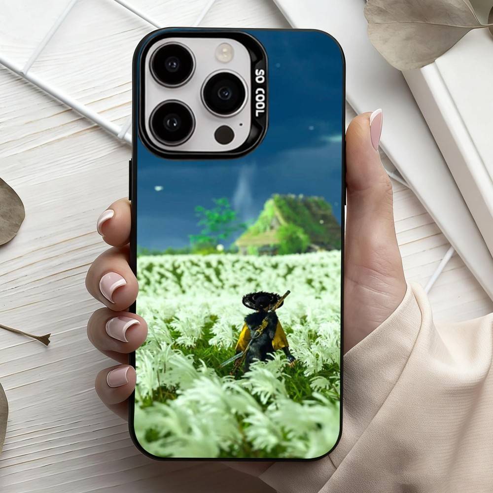 Game G-Ghost Of Y-Yotei Phone Case For iPhone17,16,15,14,13,12,11 Plus,Pro Max Black Candy Silver Plated Cover
