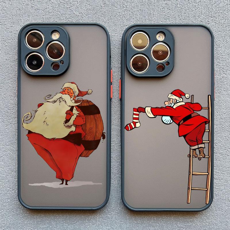 Роскошные мультяшные рождественские чехлы для телефона для IPhone 11 12 13 Mini Pro Max 14 15 16 Pro Max Plus XS XR X Простой ударопрочный чехол Санта