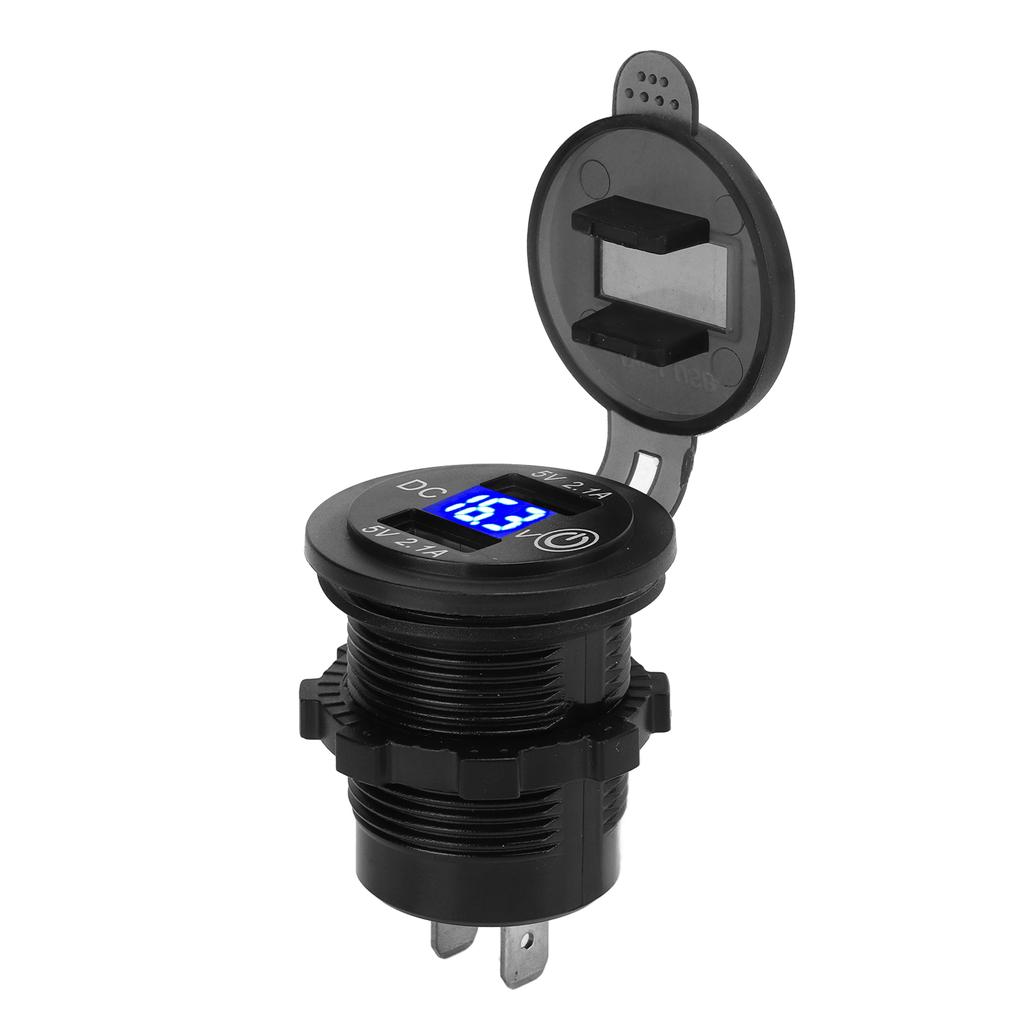 Автомобильное зарядное устройство с двумя USB-портами, быстрая зарядка, дисплей напряжения, универсальное для грузовиков и мотоциклов 12-24 В