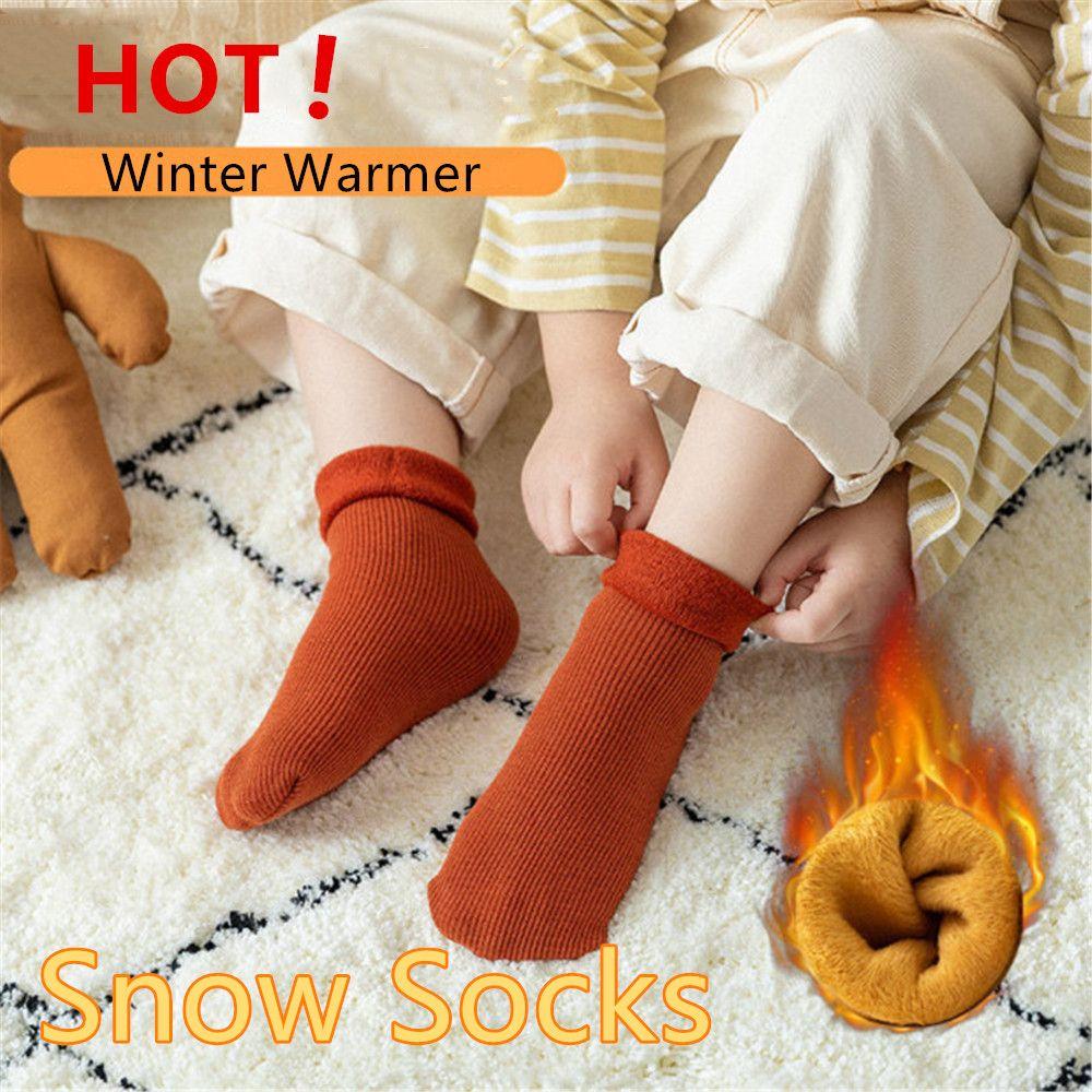 Soft Thermal Wool Thicken Snow Floor Socks Baby Foot Warmers Velvet Boots Kids Cotton Socks