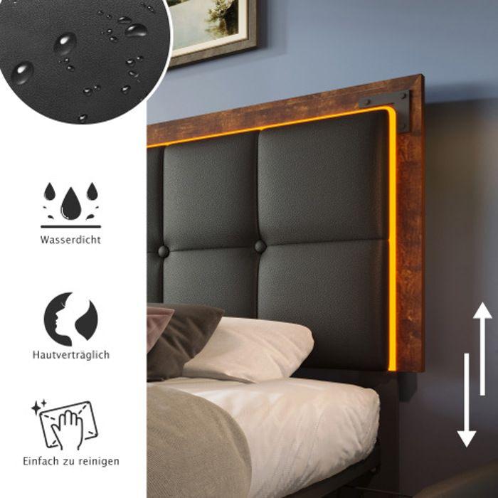 Cadre de lit - MUVOE - 90x200 cm - Tête de lit réglable - Éclairage LED - 4 tiroirs de rangement