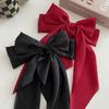 2pcs Women Girls Oversized Black Red Long Ribbon Fabric Bowknot Silk Satin Hair Clip Suitable For Daily Wear Hair Accessories