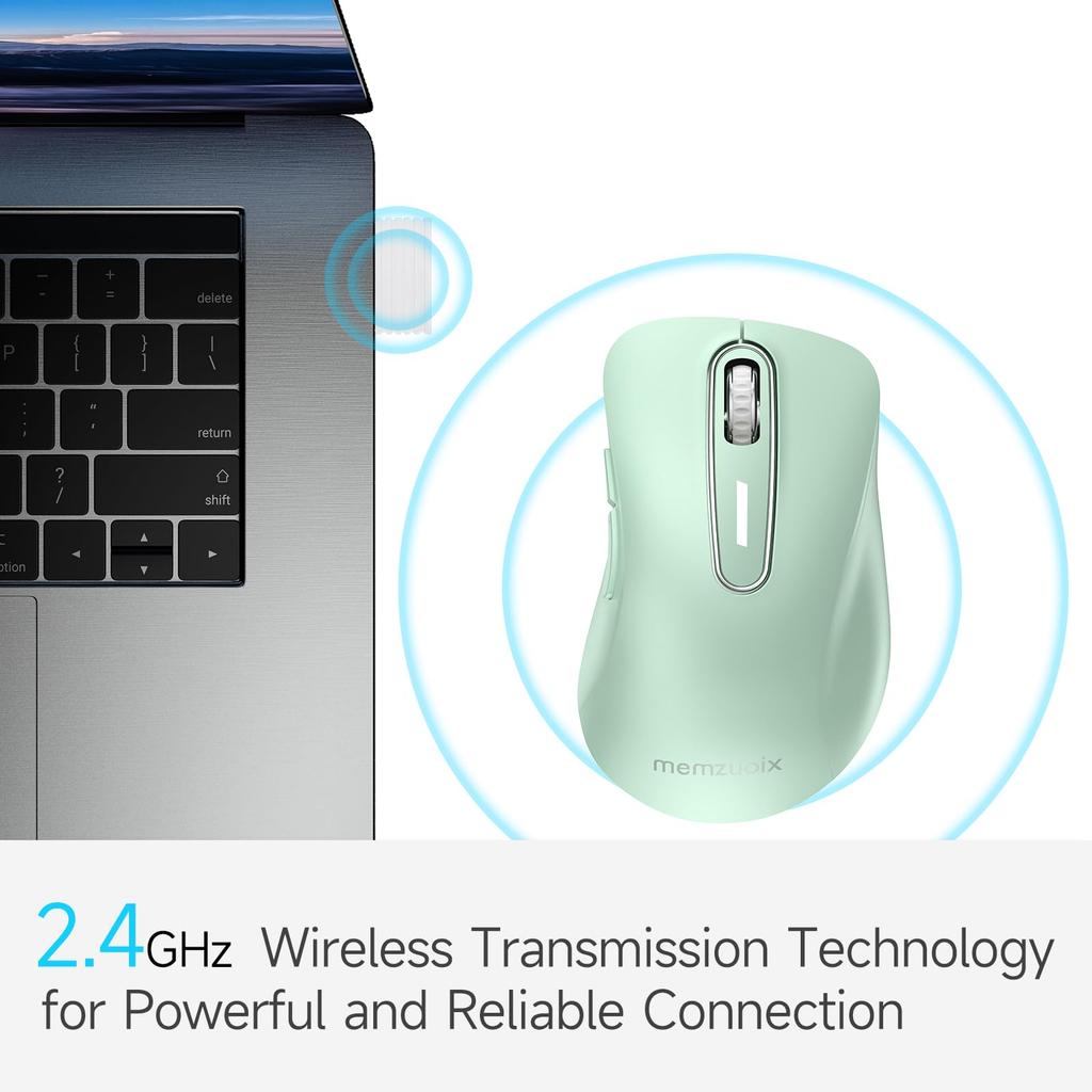 memzuoix Ergonomic Wireless 1400 5 Battery USB Receiver Compatible with Light Green Mouse, 2.4G Optical, DPI, Buttons, Operated, Included, Cordless,