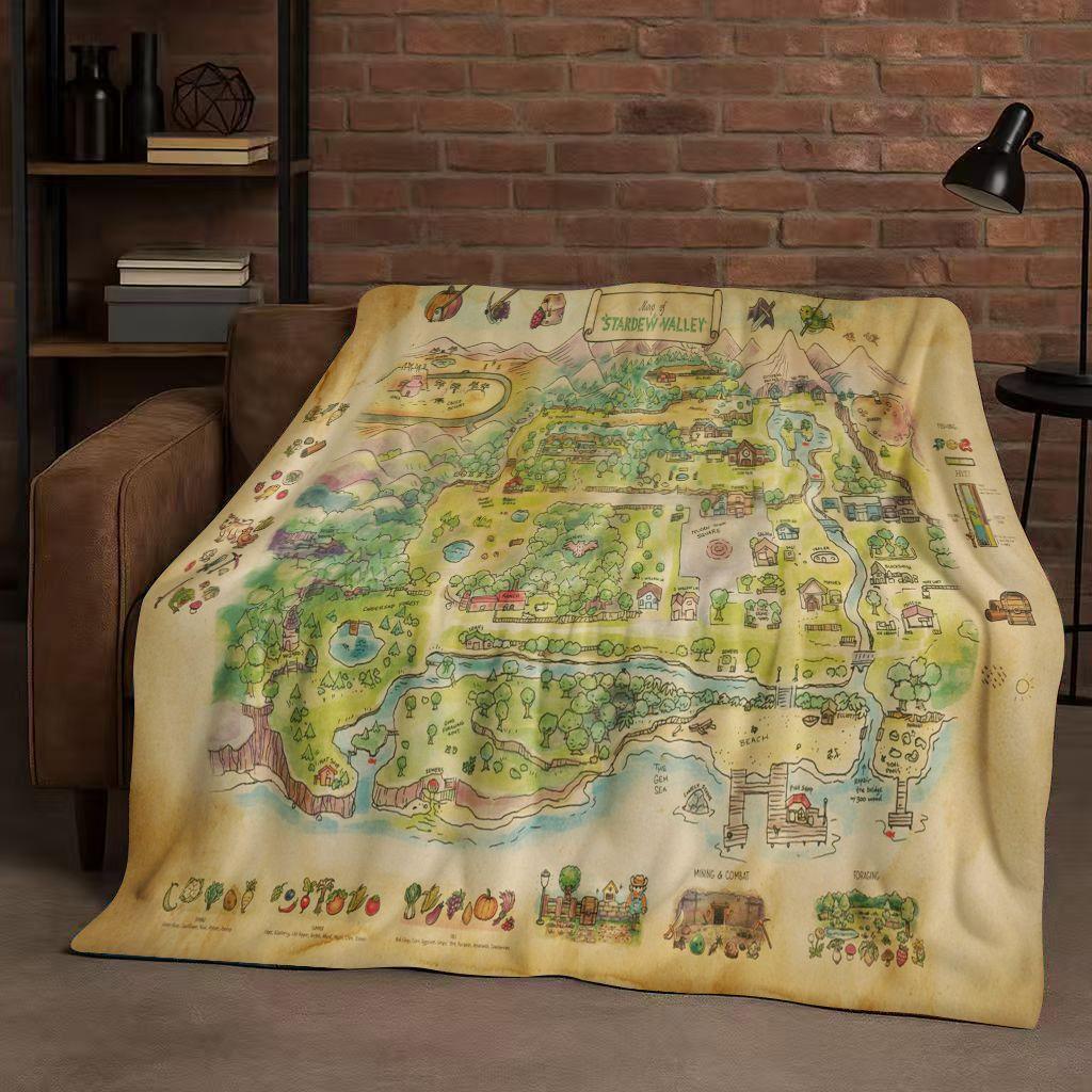 Retro Stardew Valley Farm Map Pixel Game Flannel Blanket,Ultra Soft Warm Plush Throw for Home Bedroom Bed Sofa Cover Kids Gift