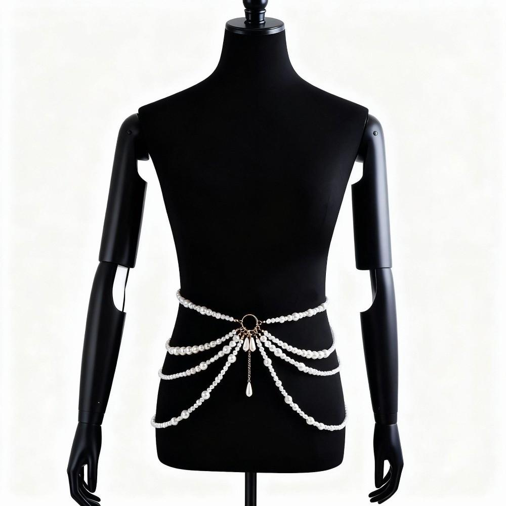 All-match Pearl Waist Chain Y2K Beadeds Body Chain Unique Multilayer Body Chain Dress