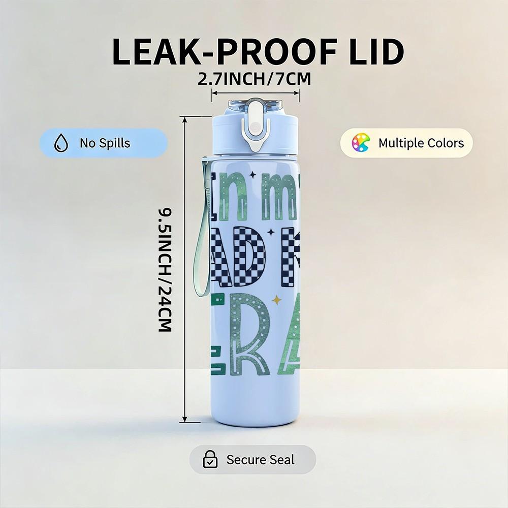 1PC In My Bad Kid Era Funny Quote Print 750ml Color Plastic Sports Water Bottle Leakproof Flip Straw Lid Suitable for Sports Office Home Use