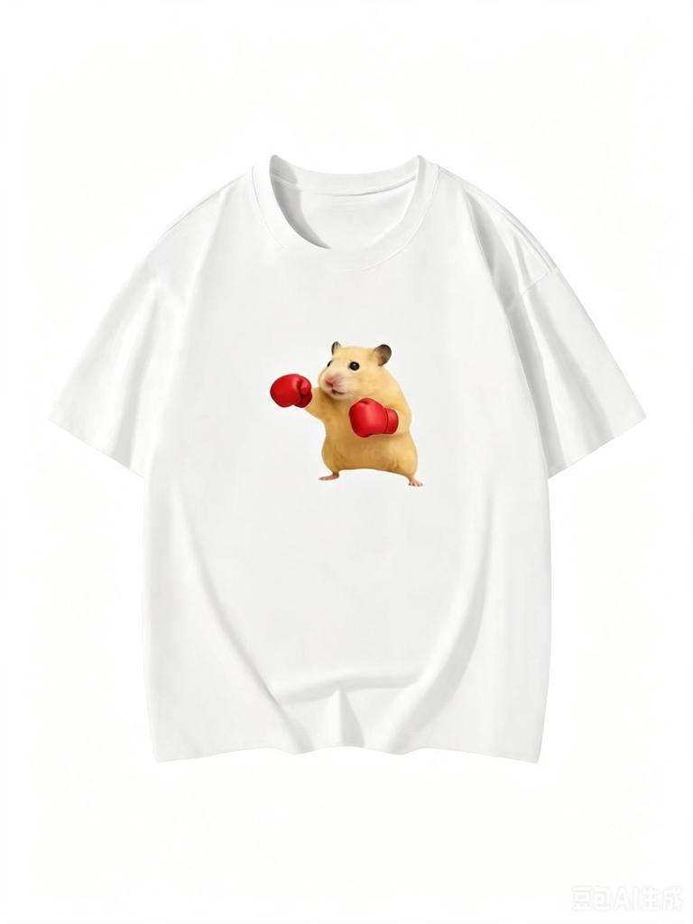 Funny Snowboarding Hamster Animal Print T-Shirt Cute Meme Loose Short Sleeve Unisex Casual Summer To