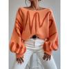 Women S Loose Fit Pullover Knit Sweater With Lantern Sleeves Geometric Pattern