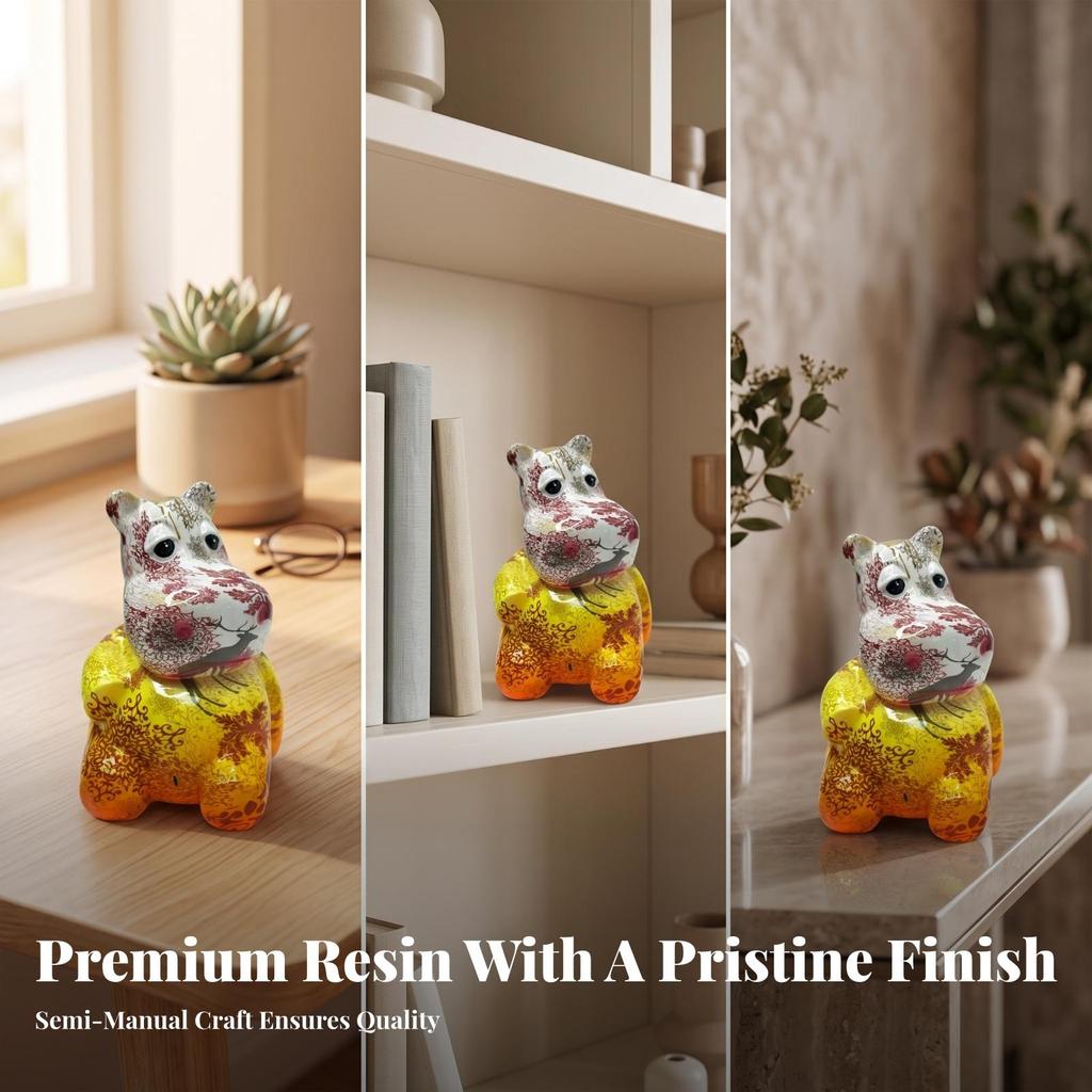 Hippo Figurine Glossy Ornament Printed for Living Room, Bookshelf, Animal Lovers