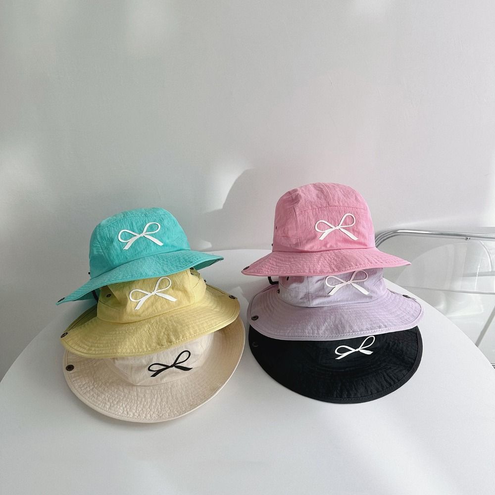 Летняя детская шляпа-рыбак с вышивкой в виде банта в корейском стиле для девочек