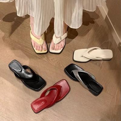 Туфли с квадратным носком, Обувь на толстой подошве, Женские туфли на танкетке, Пляжные шлепанцы