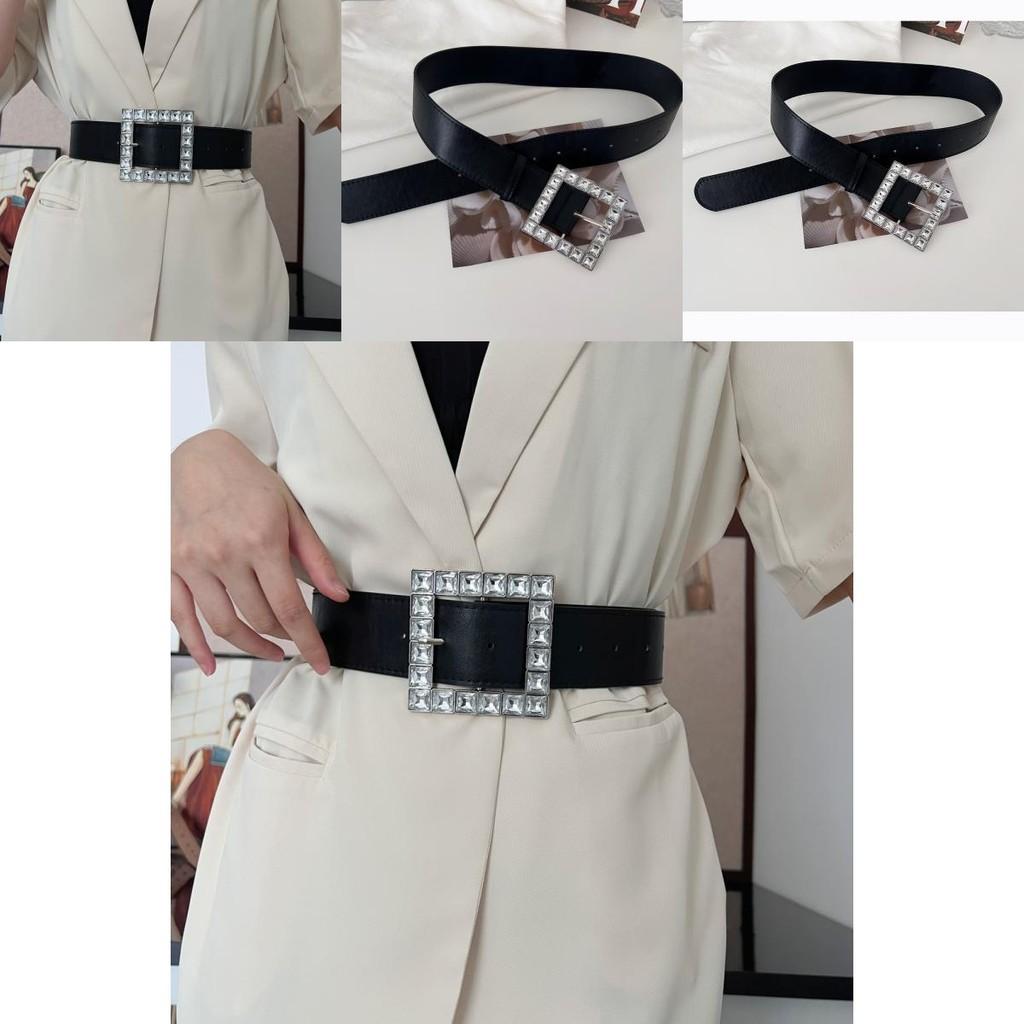 Stylish Black Wide Pu Leather Belt For Women With Rhinestone Accents For Fashionable Outfits