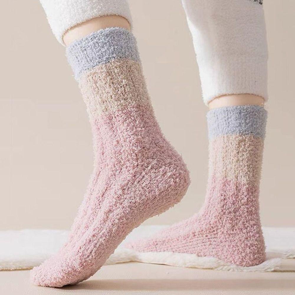3Pairs Thickened Floor Plush Socks Winter Mid Tube Socks Women Coral Fleece Socks Winter