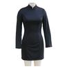 Womens Stand Collar Slim Fit Solid Color Midi Dress Casual Long Sleeve Knit